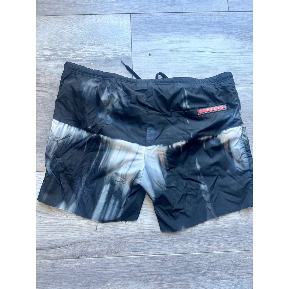 Prada Linea Rossa Mens Blurred Graphic Swim Shorts Black White Size 46 IT Flawed